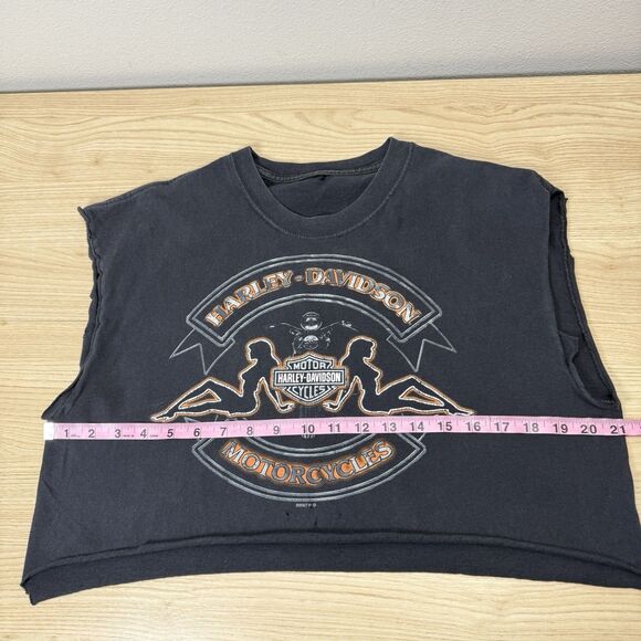 Y2K Harley Davidson Cutoff Cropped Shirt Size M Branson Girls Muscle Tee - Picture 6 of 8